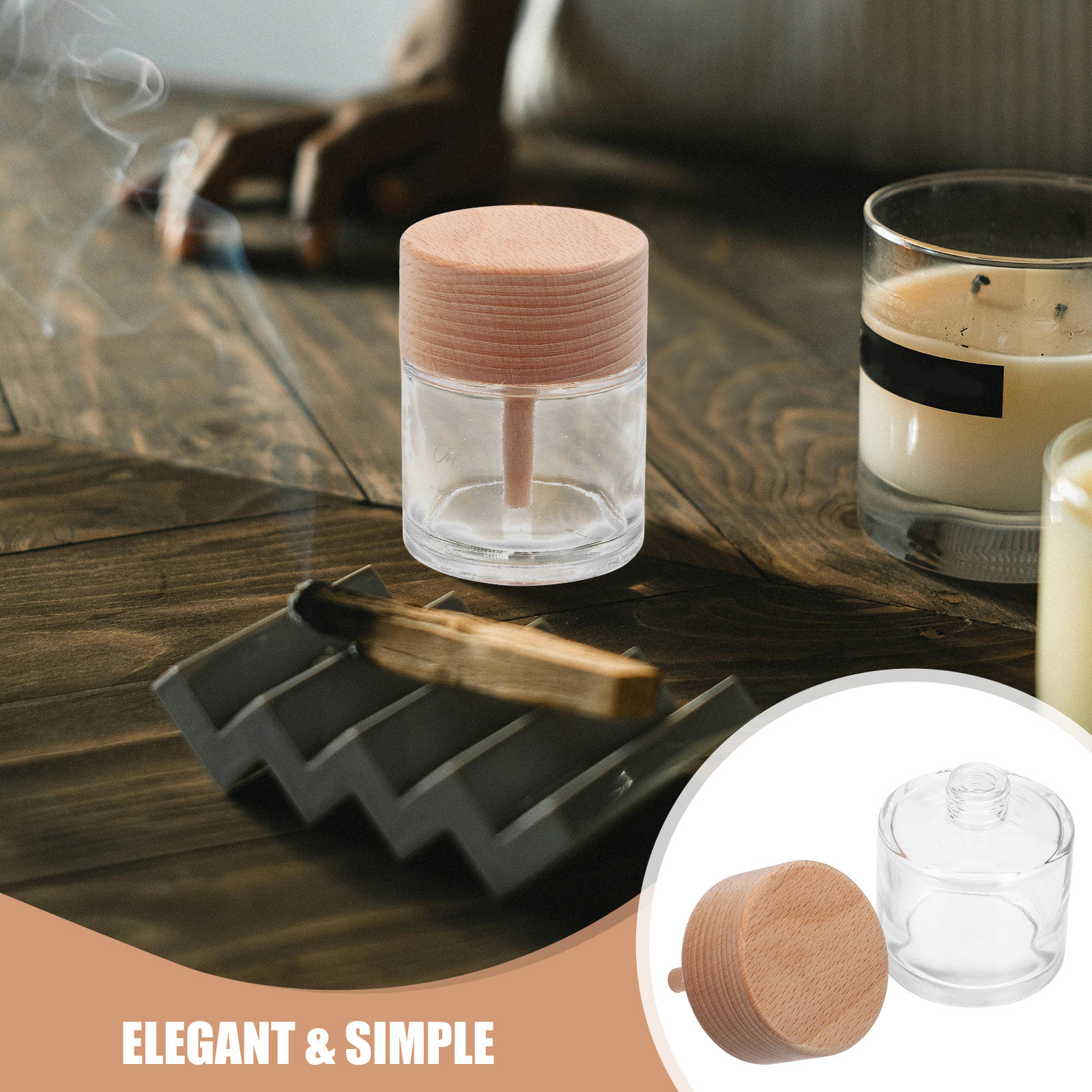 Home Fragrance Units - ขวดน้ำมันหอมระเหยขนาด 60 มล. ฝาไม้ ภาชนะแก้วสำหรับกระจายกลิ่นหอม ตกแต่งบ้าน