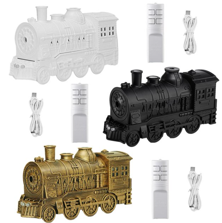 Home Fragrance Natural - เครื่องพ่นไอน้ำอโรม่าเธอราพี 300 มล. ดีไซน์รถไฟไอน้ำย้อนยุค เงียบสงบ ควบคุมด้วยรีโมท