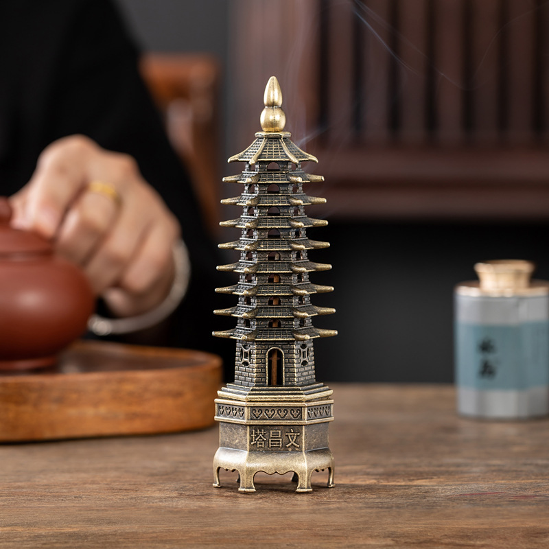 Incense Cone Holder - เตาเผาเครื่องหอมแบบตั้งทรงเจดีย์จีน ของตกแต่งบ้าน เตาเผาไม้จันทน์ ที่วางธูปแบบเส้น ของประดับธูป ห้องน้ำชา