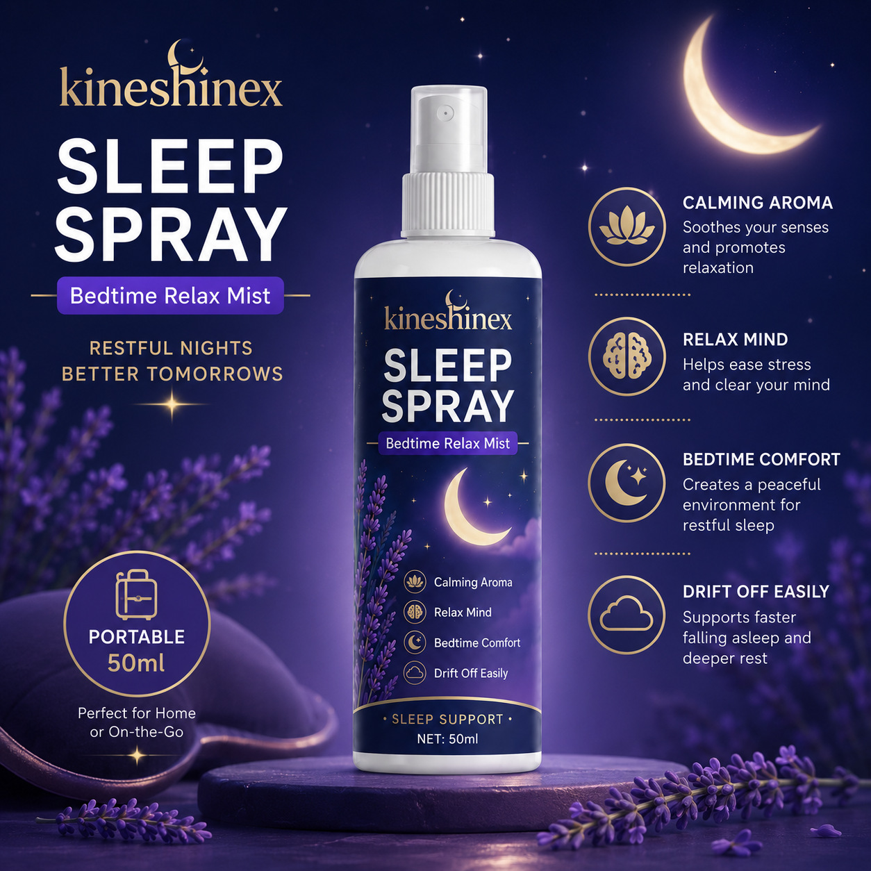 Lavender Pillow Spray - สเปรย์ช่วยการนอนหลับ – สเปรย์ฉีดเพื่อการผ่อนคลายก่อนนอน พร้อมกลิ่นหอมผ่อนคลาย ช่วยให้นอนหลับสบาย บรรเทาความเครียดและความคิดวิ่งวน